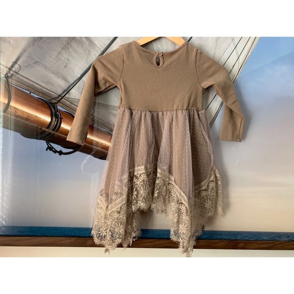 ML Kids Dress Size 4T Brown Lace Preowned - Picture 2 of 3